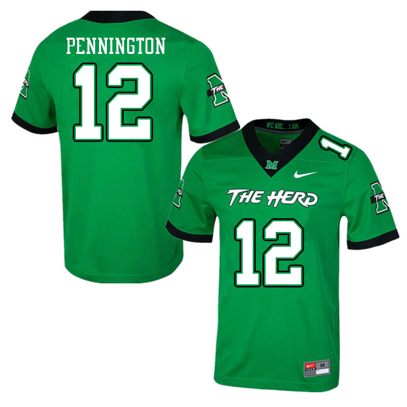 Men #12 Cole Pennington Marshall Thundering Herd College Football Jerseys Stitched-Green - Click Image to Close